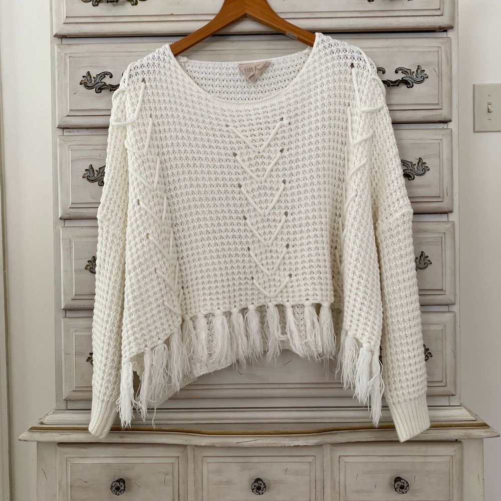 Vici White Fringe Sweater